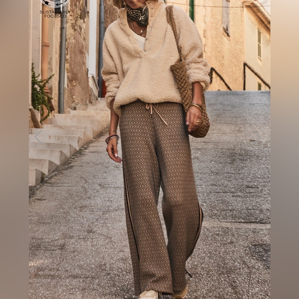 The Upside Tan Patterned Wide Leg Pants US size 10/Large